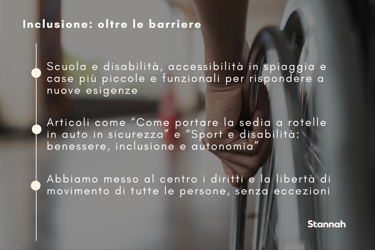 Inclusione: scuola e disabilità, accessibilità in spiaggia e case funzionali, con focus su diritti e libertà di movimento per tutti
